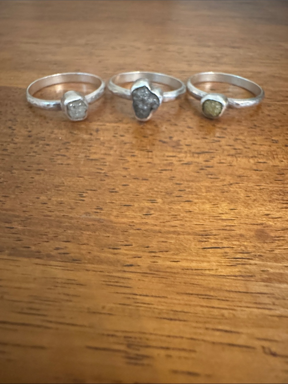 Sterling Silver Rough Diamond Stackable Ring Set - Size 6 - Picture 3 of 6